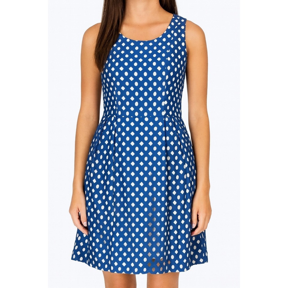 Vince Camuto‎ Women's Blue Polka Dot Sleeveless Knee Length Dress 4